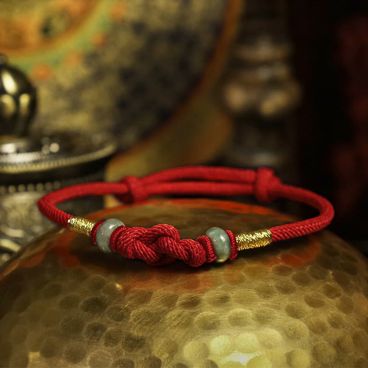 Armband Rotes Band Jade - Glück Knoten