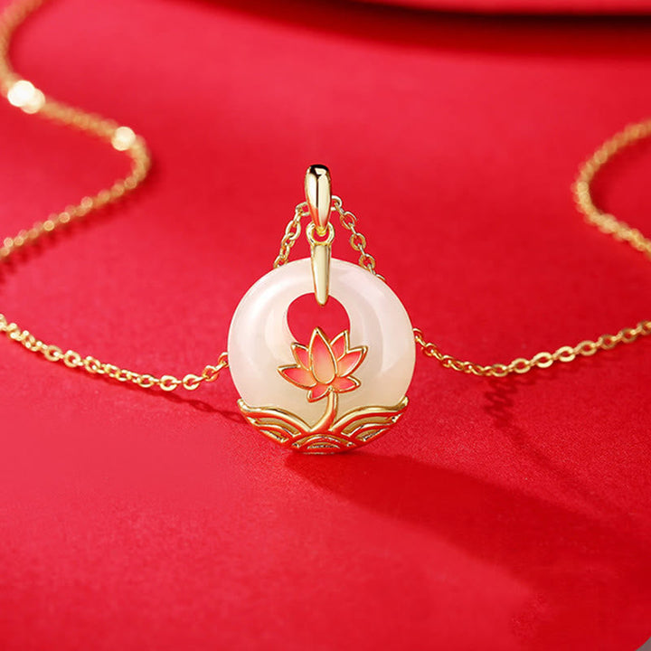Kette 925er Silber Hetian Jade Lotus Segen gold