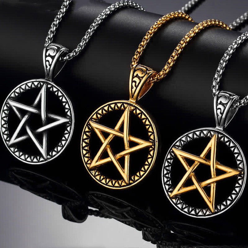 Kette Titanstahl Pentagramm Balance gold silber