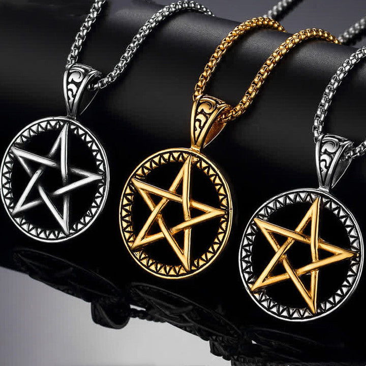 Kette Titanstahl Pentagramm Balance gold silber