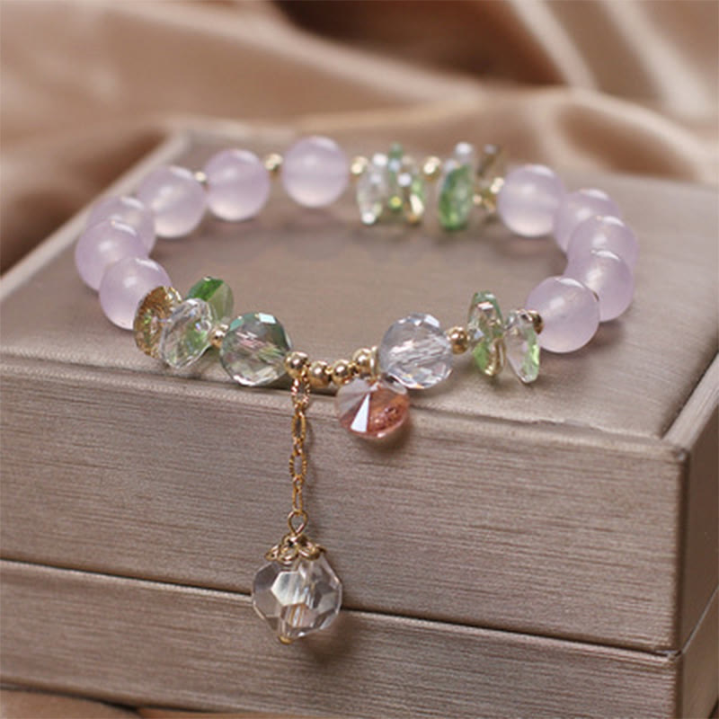 Lavendel Kristall Armband mit grünen Perlen Anhänger elegante