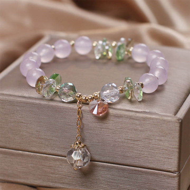 Lavendel Kristall Armband mit grünen Perlen Anhänger elegante