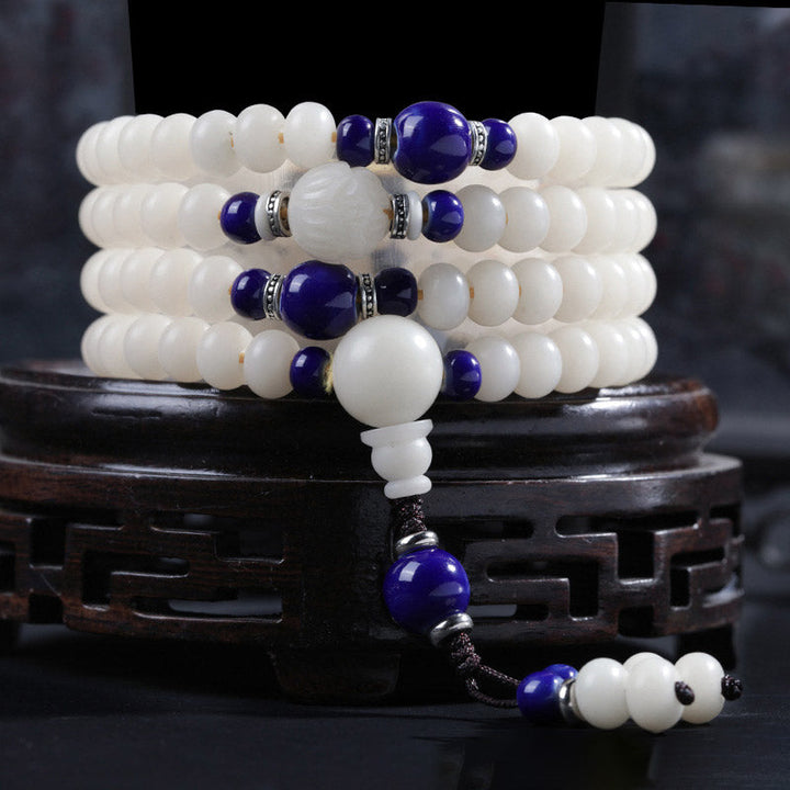 Bodhi Lotus Armband weiß blau Perlen elastisch Naturstein Segen