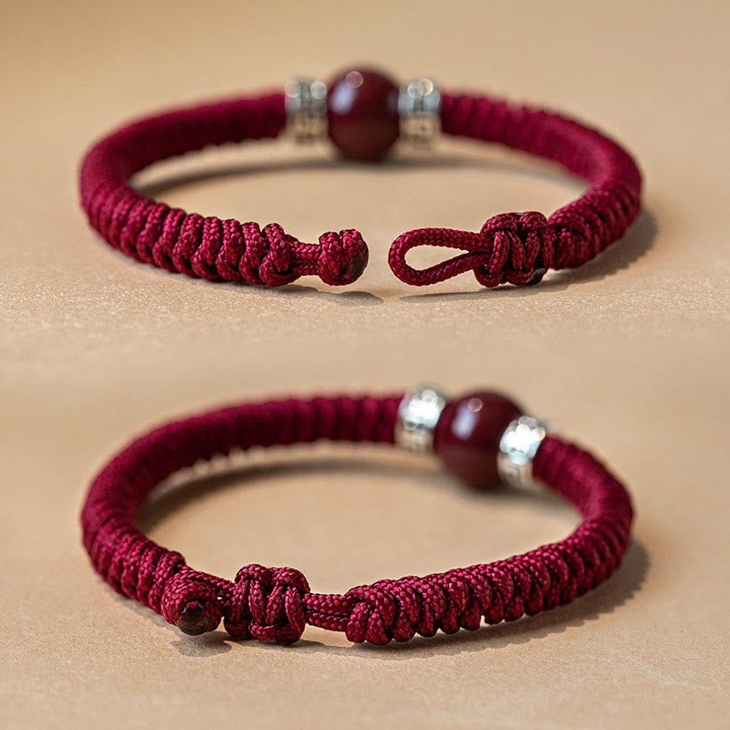 Weinrotes Armband 925 Silber Zinnober – Ruhe elastisch geknüpft