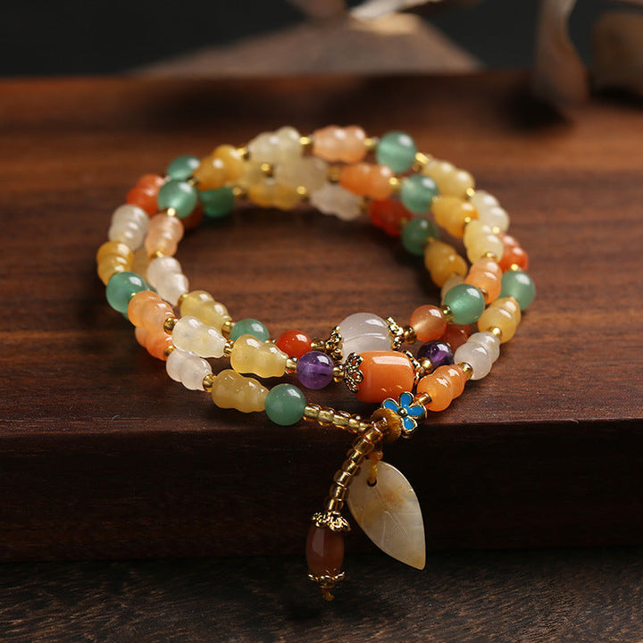 Jade Armband mit mehrfarbigen Steinen und Anhänger Wohlstand