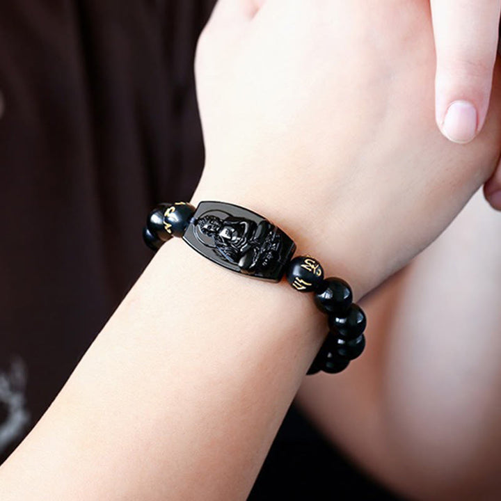 Obsidian Armband Chinesisches Tierkreis Pixiu Schutz schwarze Perlen Handgelenk