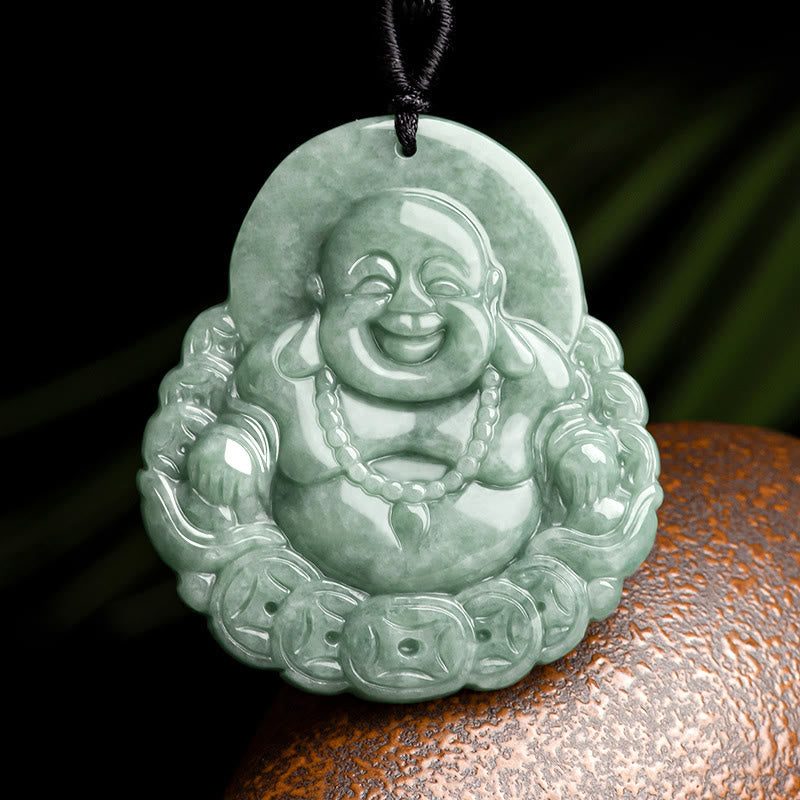 Anhänger Kette Jade Buddha Wohlstand grün Glück
