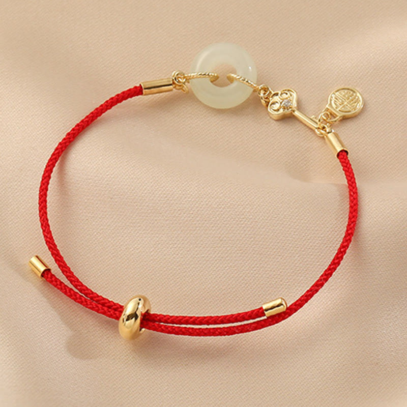 Armband Jade Friedensring Rot Fu Symbol Wohlstand
