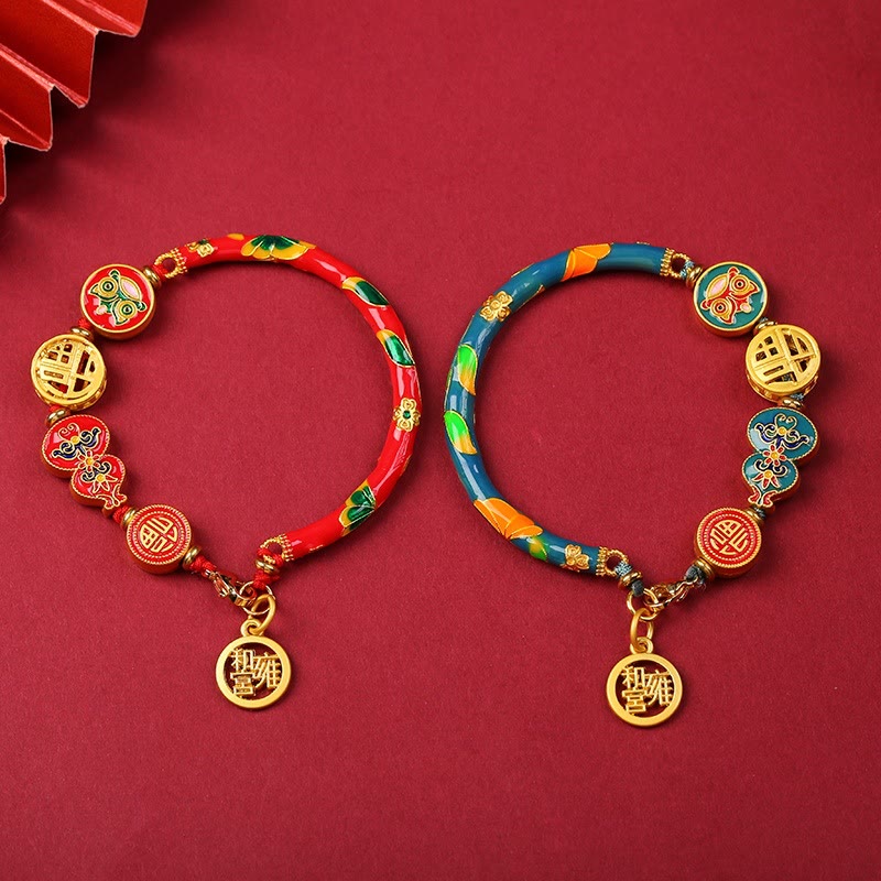 Armband – Glück & Wohlstand Energie rote und blaue Perlen Gold Anhänger