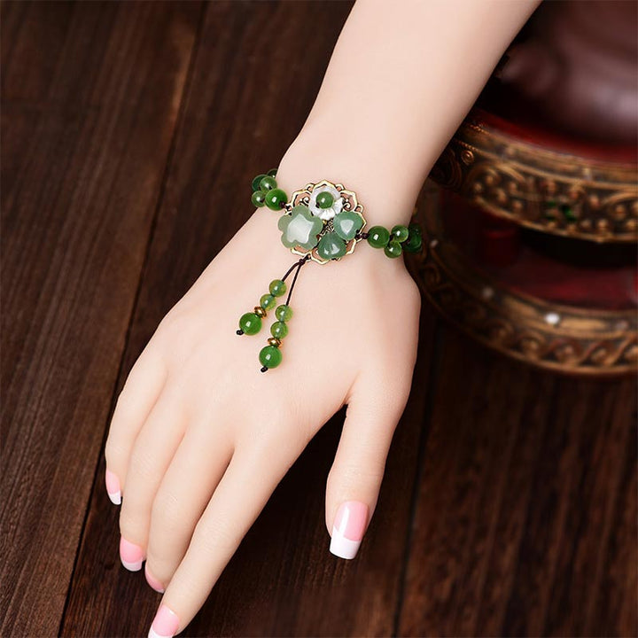 Armband Grüner Jade Glück Blume Anhänger