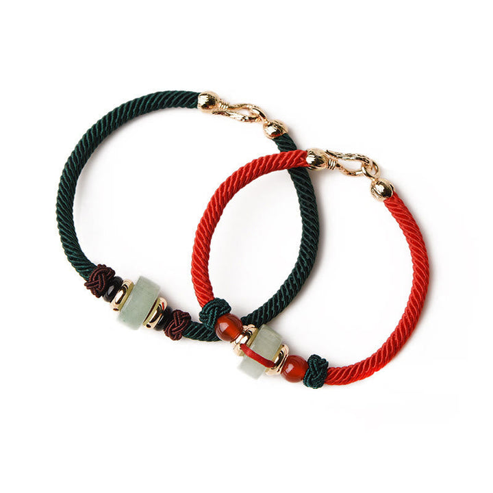 Armband Grüner Aventurin Glück Energie rotes grünes Seil Naturstein