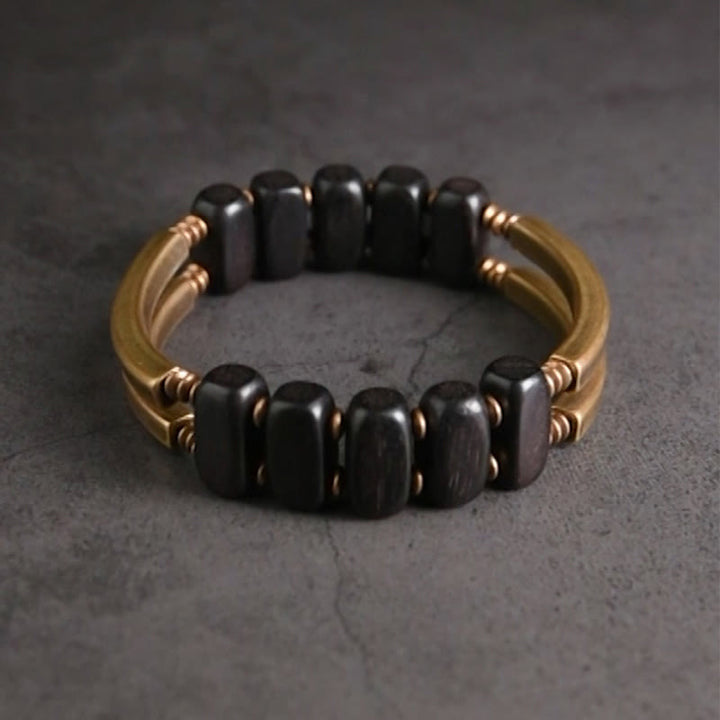 Armband Kupfer Ebenholz Balance Energie schwarze Perlen elastisch getragen