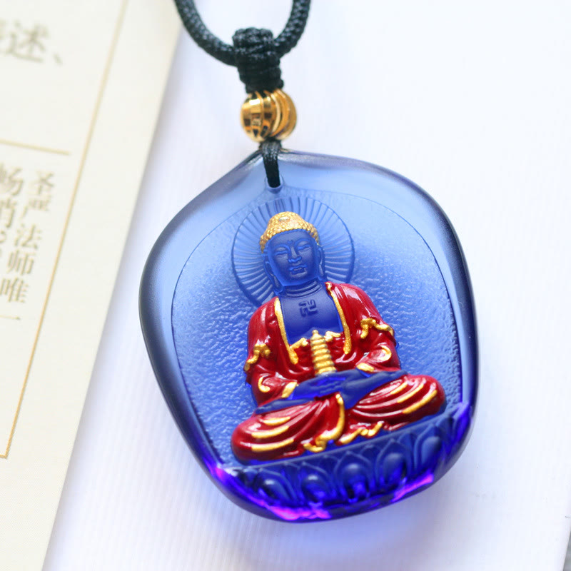 Anhänger Kette Liuli-Kristall Buddha blau rot
