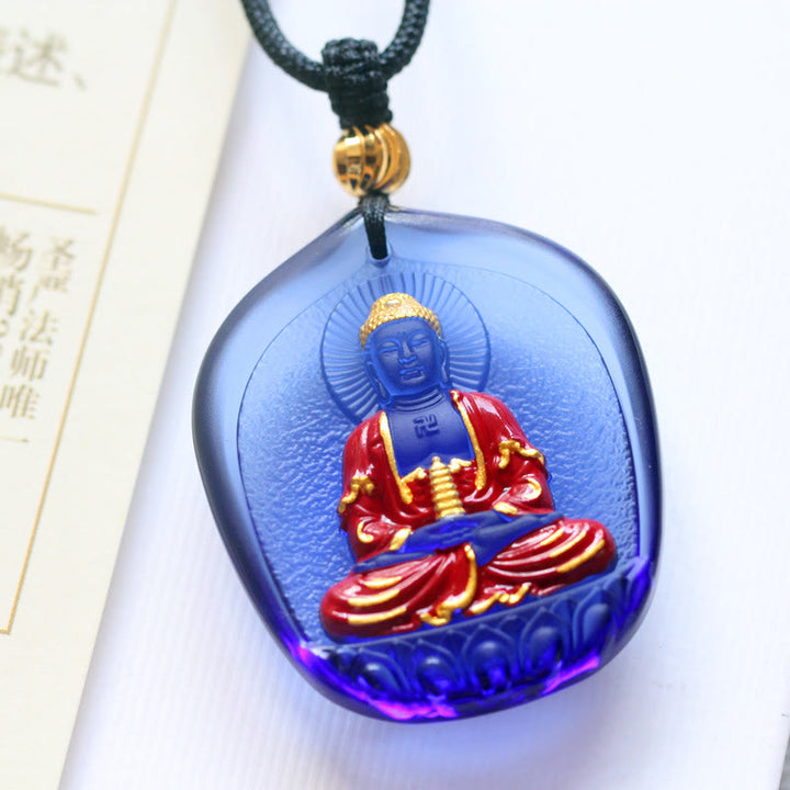 Anhänger Kette Liuli-Kristall Buddha blau rot