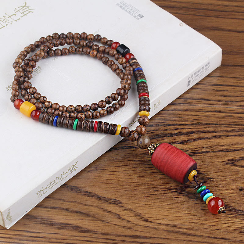 Anhänger Kette Tibetischer Bodhi Achat Harmonie Holzperlen