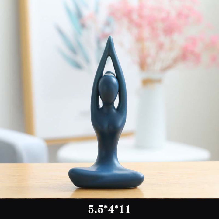 Buddha Statue Yoga Meditation Keramik Blau / Ausgestreckte Hände