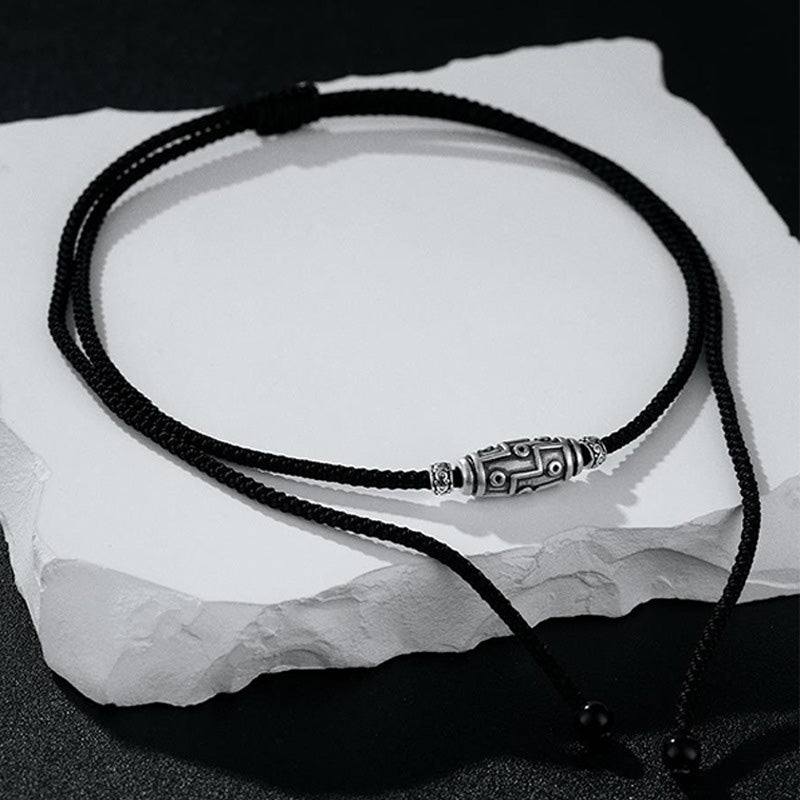 Kette 999er Silber Dzi-Auge Sterlingsilber Schutz schwarze Kordel