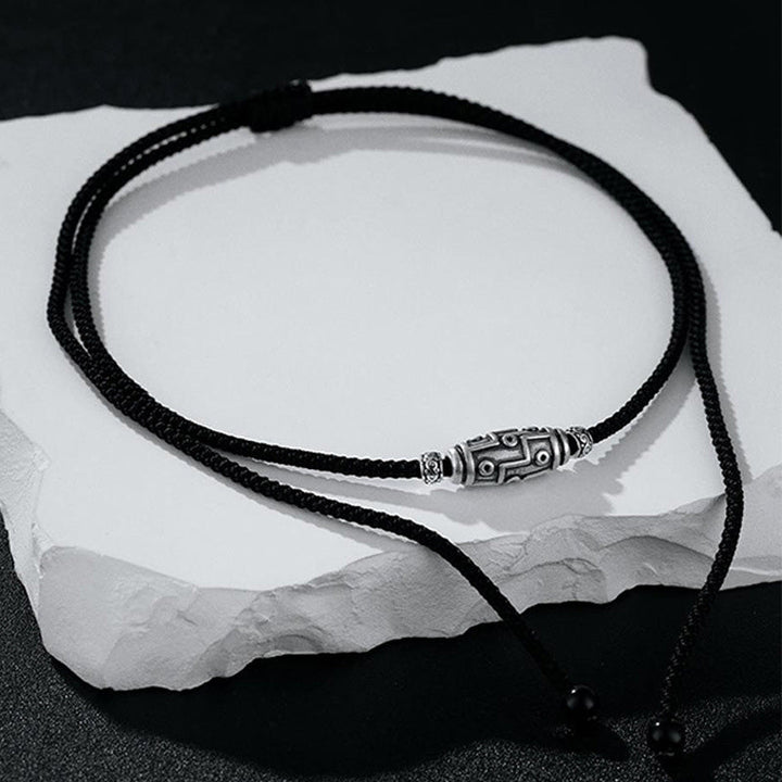 Kette 999er Silber Dzi-Auge Sterlingsilber Schutz schwarze Kordel