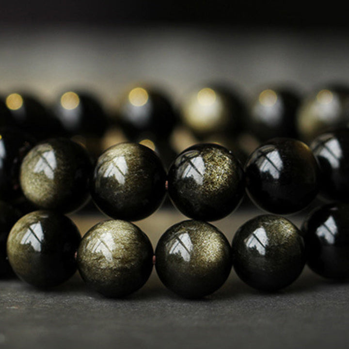 Armband Obsidian Chinesisches Tierkreis schwarze Perlen Naturstein glänzend
