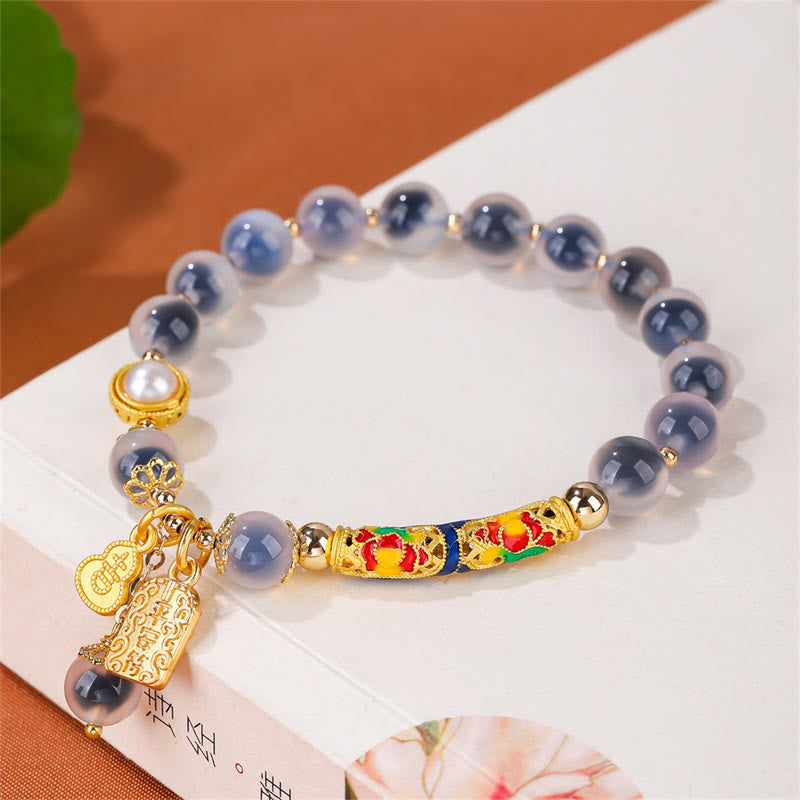 Achat Armband mit goldenen Verzierungen und Perlen Naturstein