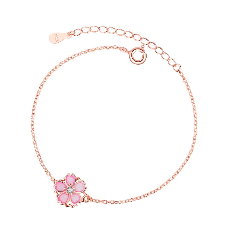 Roségold Armband 925 Silber mit rosa Blüten Anhänger Charm