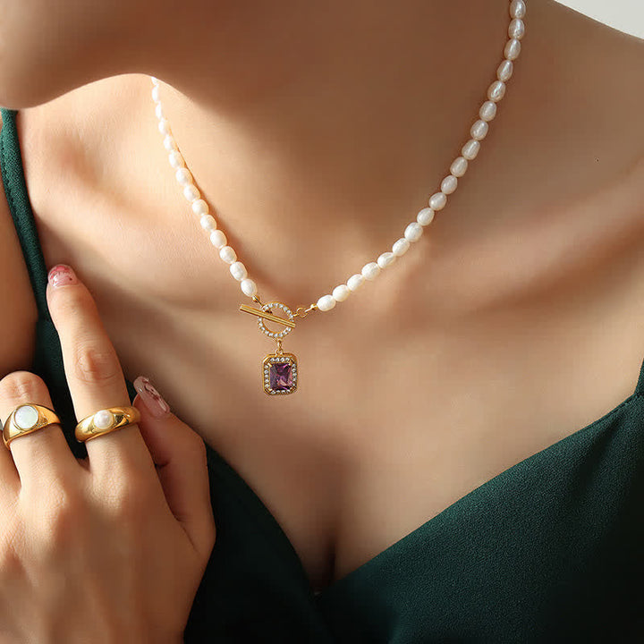 Anhänger Perle Zirkon lila Perlenkette gold