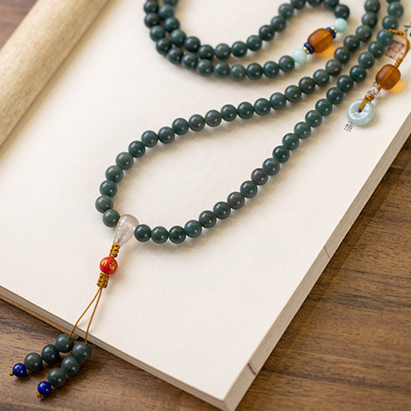 Mala 108 Perlen Bodhi Segen grüner Stein Halskette Schmuck