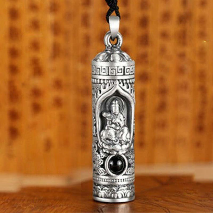 Kette Kristall Tierkreis-Buddha Wohlstand Silber Anhänger Zylinder