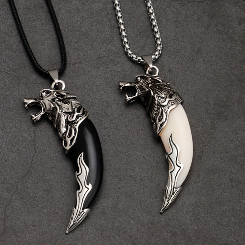 Anhänger Kette Titanium Wolfzahn Schutz schwarz weiß