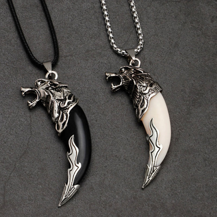 Anhänger Kette Titanium Wolfzahn Schutz schwarz weiß