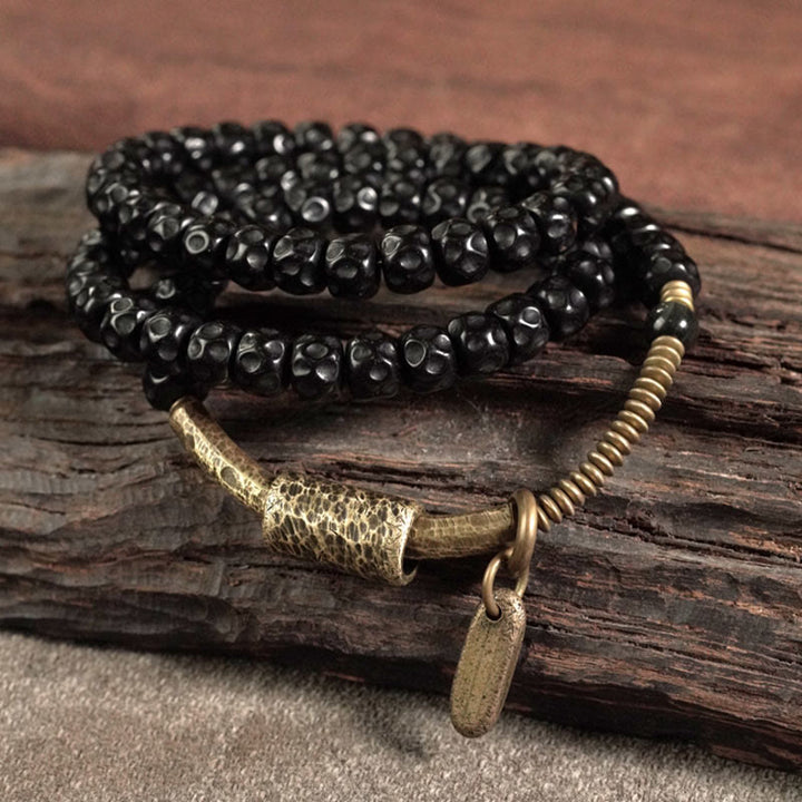 Schwarzes Perlen Armband Kupfer Retro Coconut – Glück elegant