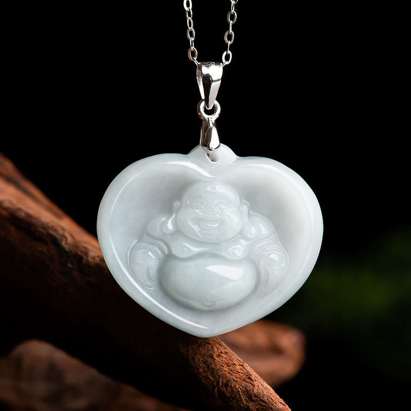 Kette weiße jade lachender buddha anhänger herz