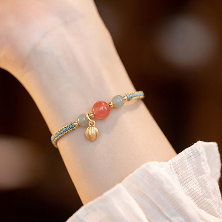 Armband Roter Achat Jade Lotus - Selbstvertrauen & Ruhe
