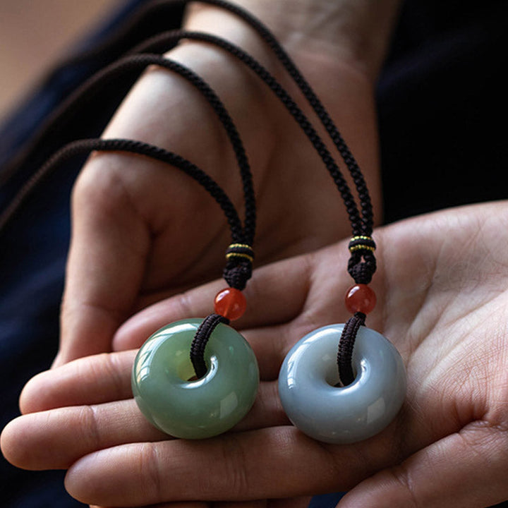 Jade Anhänger Kette Donut grün blau Naturstein