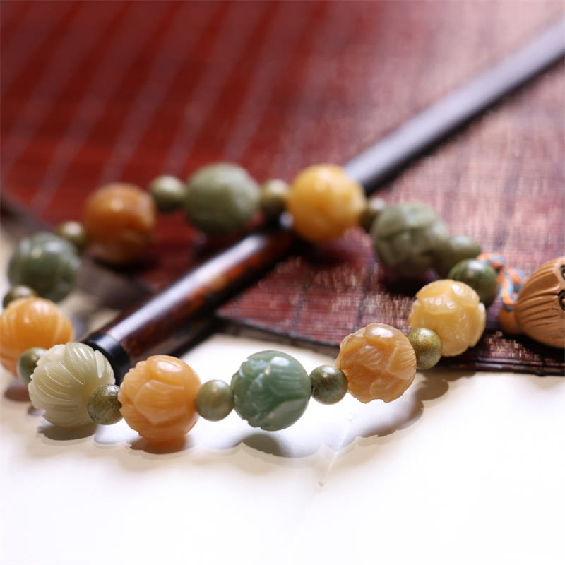 Armband Sandelholz Bodhi Lotus – Harmonie mit Natursteinen elastisch