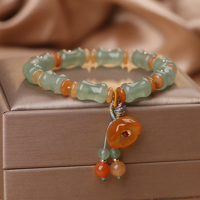 Jade Bambus Armband grüne Steine orange Perlen Glück Anhänger.