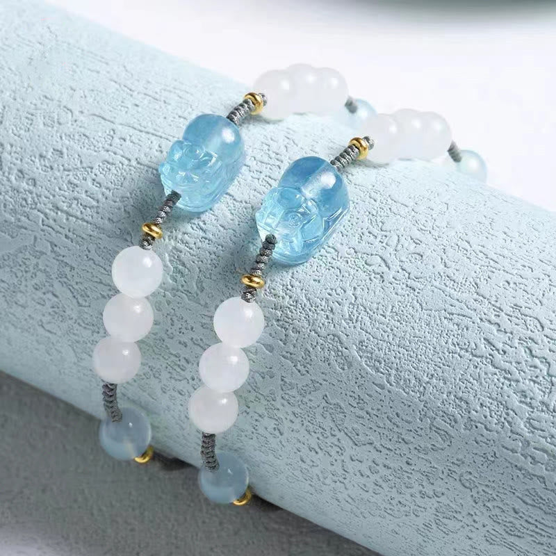 Armband Weiße Jade Aquamarin Pixiu hellblau weiße Perlen elegant