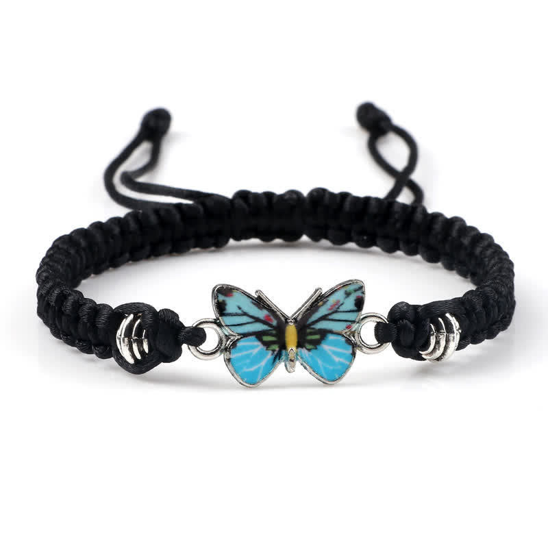 Armband Schmetterling – Liebe mit blauem Schmetterling schwarzes Textilband