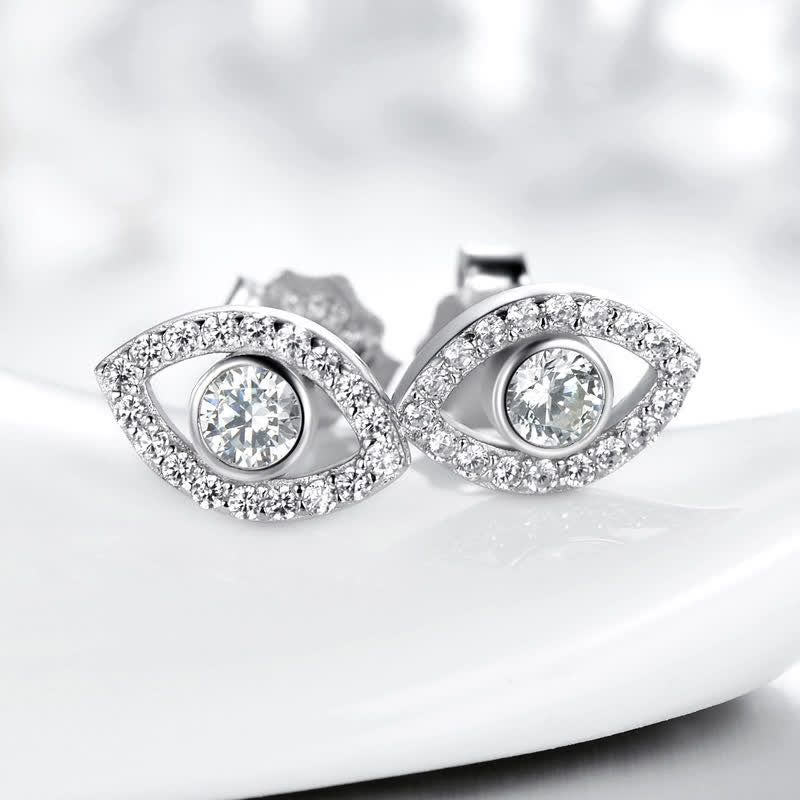 Silberne Ohrringe Böses Auge Design Diamanten funkelnde Eleganz Schmuck