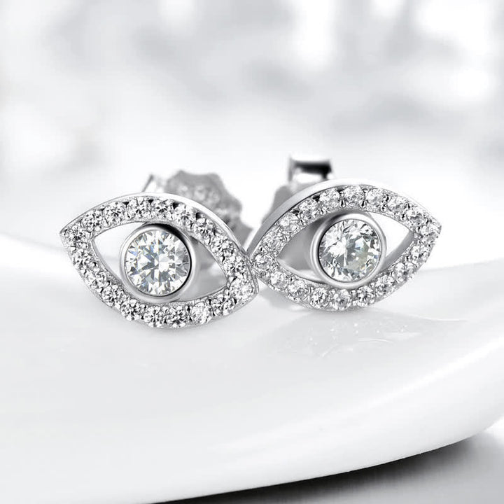 Silberne Ohrringe Böses Auge Design Diamanten funkelnde Eleganz Schmuck