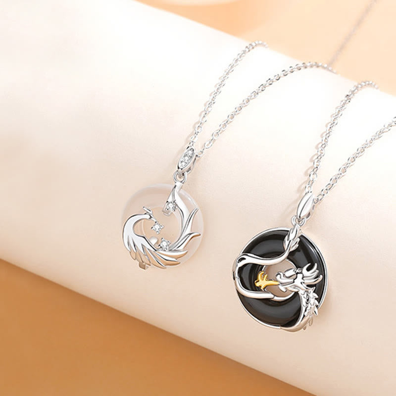 Silberne Kette Drachen Phönix Onyx Anhänger Schutz Frieden glänzend