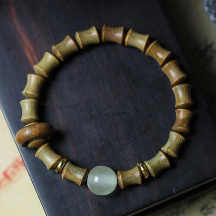 Armband Sandelholz mit grünem Jade Stein Frieden Ruhe