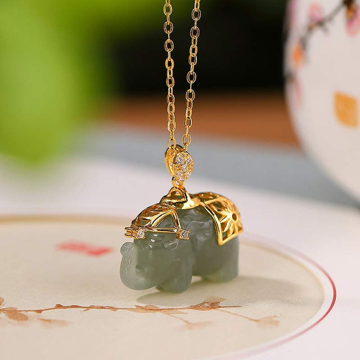 Kette Jade Elefant – Segen & Wohlstand – Echter Naturstein – Kette Jade Elefant grüner Anhänger gold Naturstein Segen Wohlstand