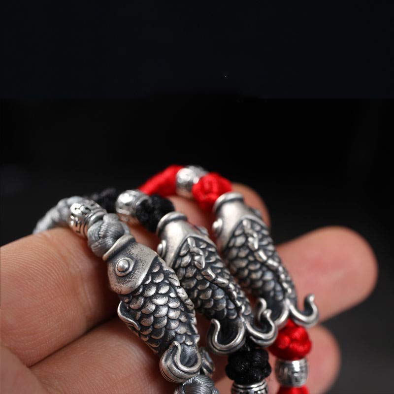 Armband Silber Koi Fisch mit roten Perlen Glück Handgelenk