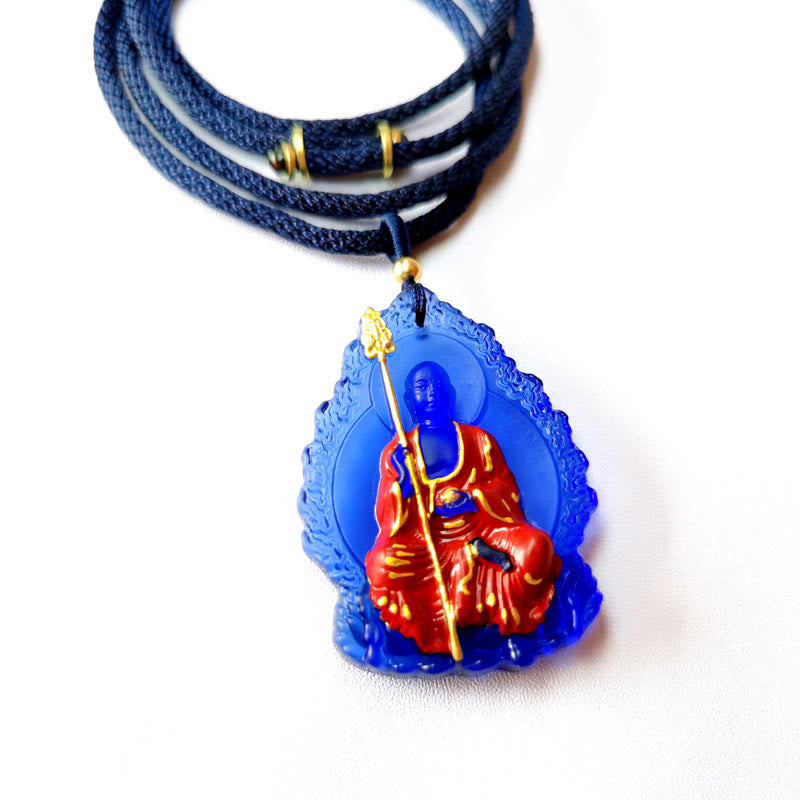 Kette Liuli-Kristall Ksitigarbha Segen blau rot Anhänger