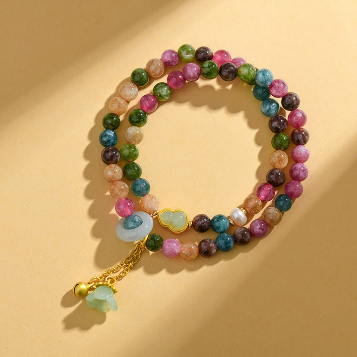Buntes Turmalin Armband mit Kürbis Anhänger Naturstein elastisch