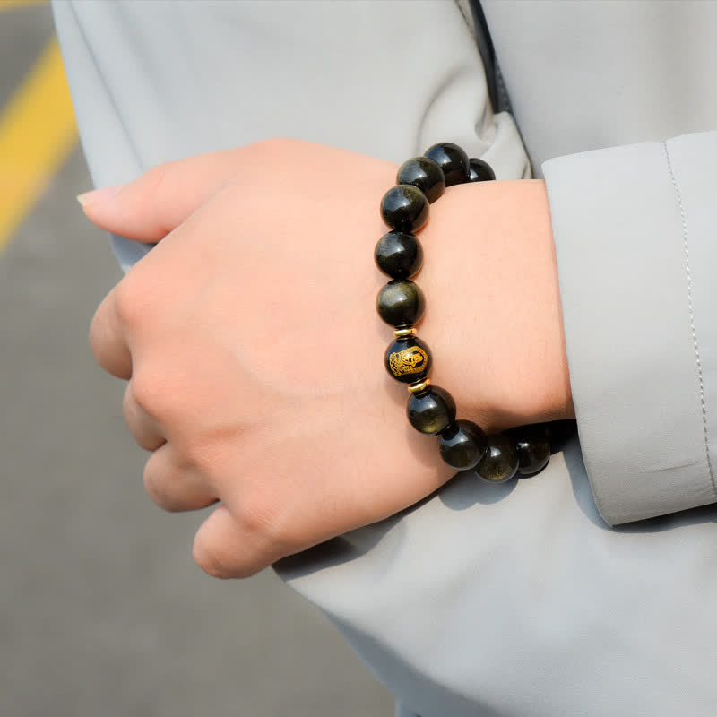 Obsidian Armband Chinesisches Tierkreis am Handgelenk getragen Schutz Wohlstand