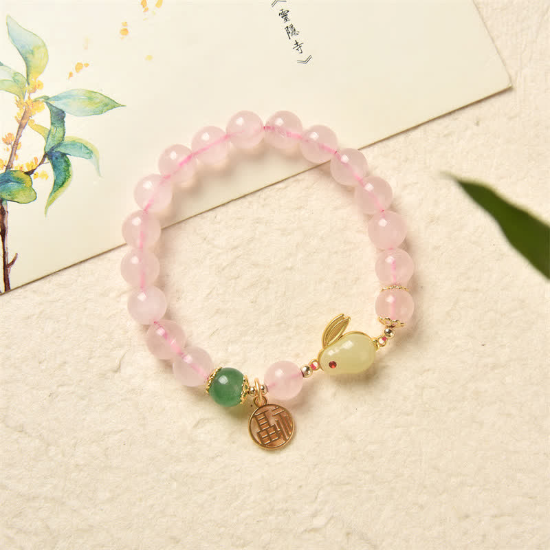 Armband Jahr des Hasen Pink Kristall Grüner Achat - Liebe Glück