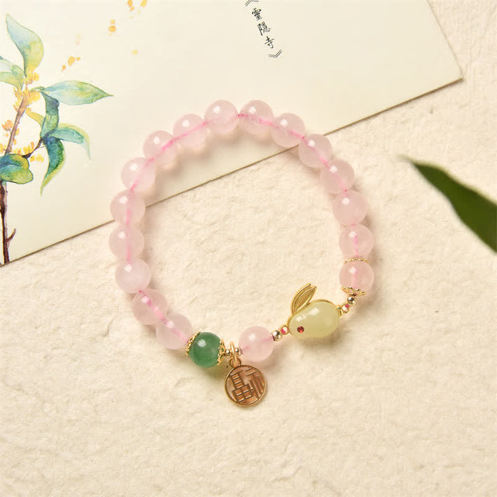Armband Jahr des Hasen Pink Kristall Grüner Achat - Liebe Glück