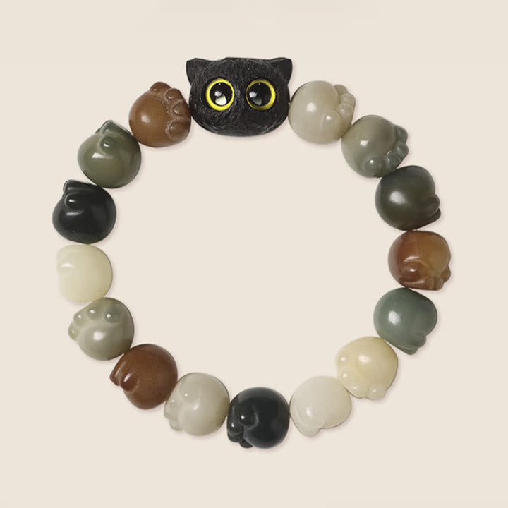 Armband Bodhi Ebenholz Katze mit bunten Perlen Glück Liebe elastisch